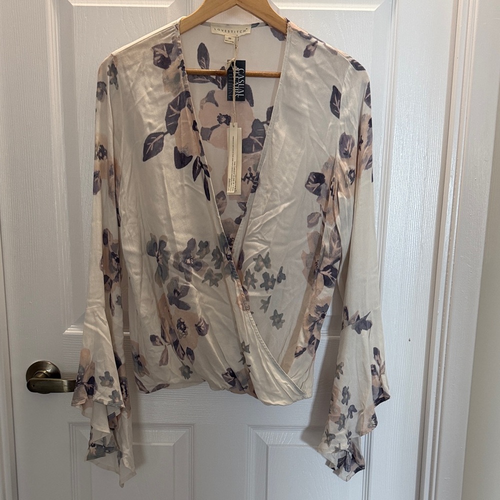 Cream and Purple Floral Blouse